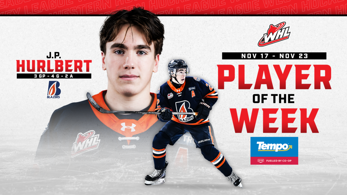 Blazers forward Hurlbert named Tempo WHL Player of the Week
