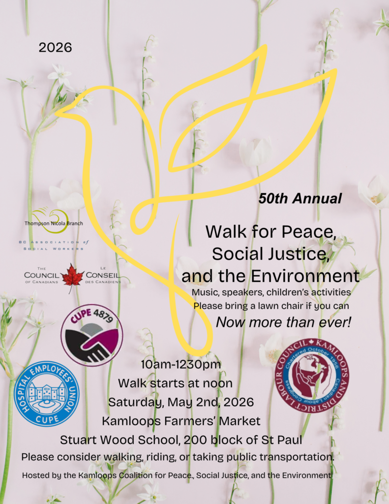 poster for the Walk for Peace event with date, location, partner organization logos, and some graphics